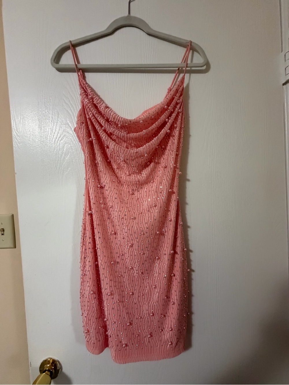 Windsor Pink Beaded Cowl Neck Mini Dress